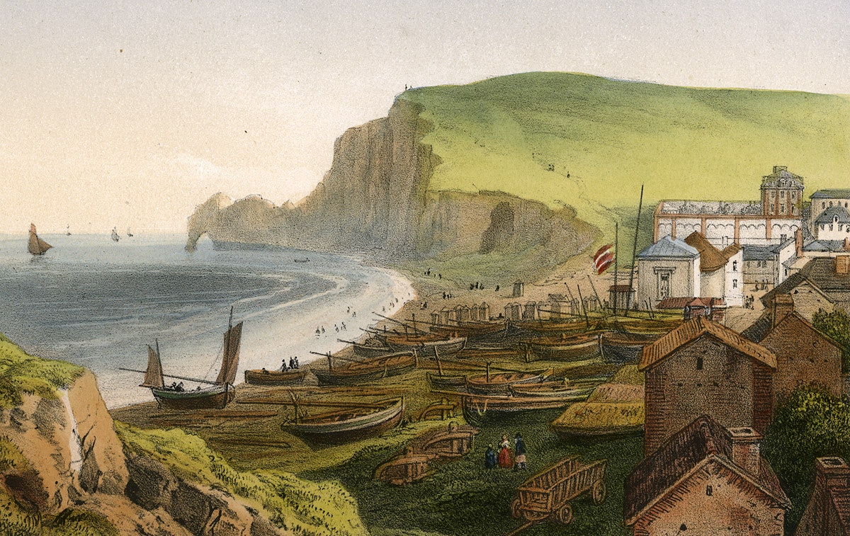 Etretat beach by Leon Auguste Asselineau painted 1865, Musee Canel